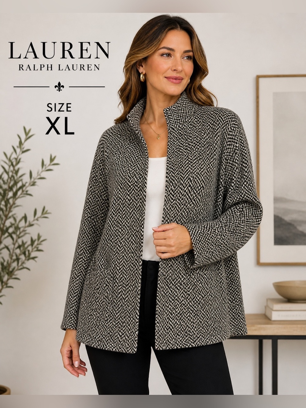 Lauren Ralph Lauren Wool Herringbone Jacket Blazer XL Classic Coat